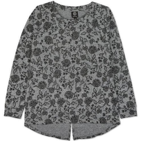 bobeau Tops - Bobeau Women's Gray & Black Floral Print Top - Long Sleeve